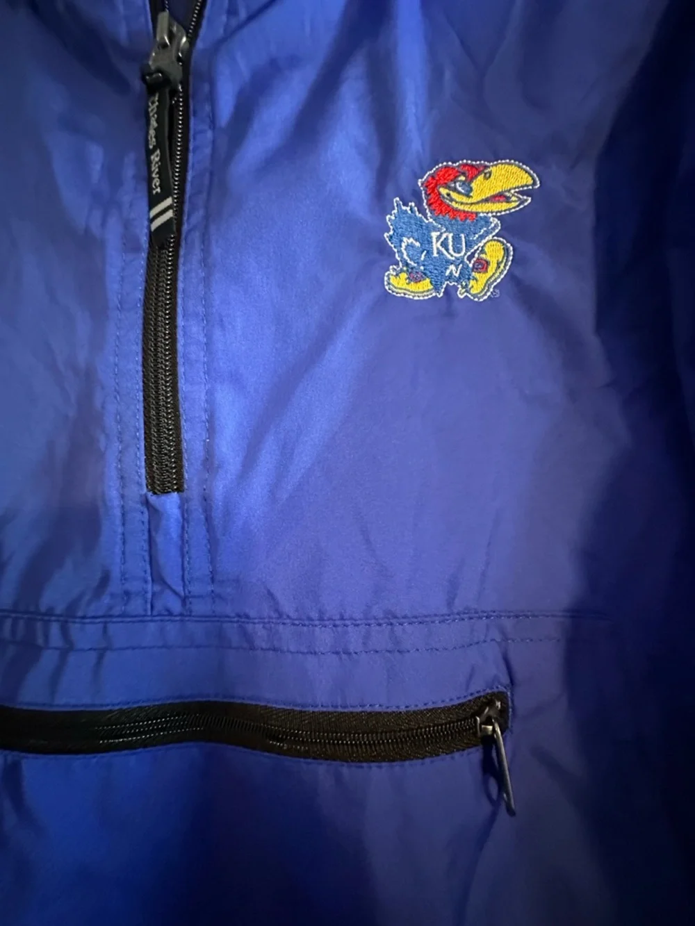 KU Charles River Apparel Royal Blue Hooded Pullover Rain Jacket